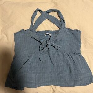 American Eagle Outfitters Blue Tie-Front Blouse